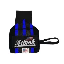 Schiek 18 Inch Heavy Duty Rubber Reinforced Wrist Wraps, Black/Blue