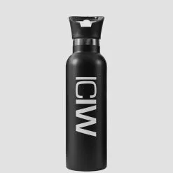 ICANIWILL Stainless Steel Water Bottle 600 Ml, Black/White