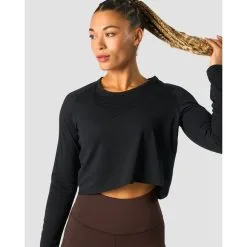 ICANIWILL Stride Cropped Long Sleeve, Sea Green -butik med fitnessudstyr 13209 001R ICIW Stride Cropped Long Sleeve Black 02 feb23