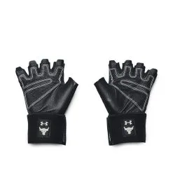 UA Project Rock Training Glove, Black/White -butik med fitnessudstyr 1353074 003R UA Project Rock Training Glove Black White 02 0922