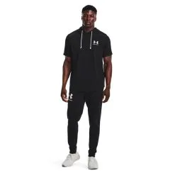 Under Armour UA Rival Terry LC SS Hood, Black/Onyx White -butik med fitnessudstyr 1370396 001R UA Rival Terry LC SS Hood Black Onyx White 03 0822