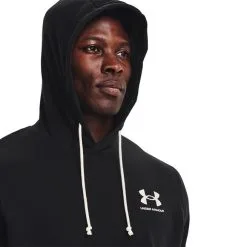 Under Armour UA Rival Terry LC SS Hood, Black/Onyx White -butik med fitnessudstyr 1370396 001R UA Rival Terry LC SS Hood Black Onyx White 04 0822