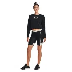 UA Project Rock Gym Fleece Crew, Black/White -butik med fitnessudstyr 1373600 001R UA Project Rock Gym Fleece Crew Black White 04 0922