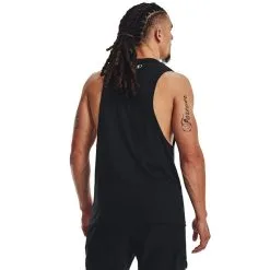 UA Project Rock Iron Muscle Tank Blue Mirage -butik med fitnessudstyr 1377290 001R UA ProjectRock Iron Muscle Tank Black 0123