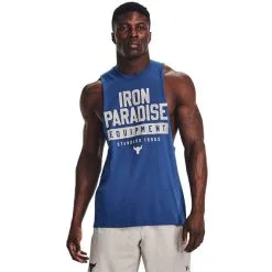 UA Project Rock Iron Muscle Tank Blue Mirage -butik med fitnessudstyr 1377290 471R UA Project Rock Iron Muscle Tank Blue Mirage 0123 1 1
