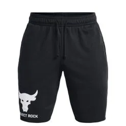 Project Rock Brahma Bull Terry Shorts, Pitch Gray -butik med fitnessudstyr 1377429 001R UA Project Rock Brahma Bull Terry Shorts Black 01 jan23 2