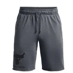 Project Rock Brahma Bull Terry Shorts, Pitch Gray -butik med fitnessudstyr 1377429 012R UA Project Rock Brahma Bull Terry Shorts Pitch Gray 05 jan23 2