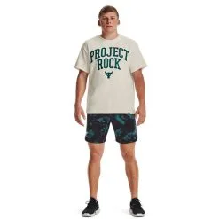 Project Rock Heavyweight Terry T-shirt Ivory -butik med fitnessudstyr 1377435 130R UA Project Rock Heavyweight Terry T shirt Ivory 04 jan23