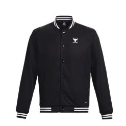 Project Rock Mesh Varsity Jacket Black -butik med fitnessudstyr 1377437 001R UA Project Rock Mesh Varsity Jacket Black 06 jan23