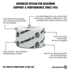 REHBAND RX Athletic Power Wrap, 38mm X 4,5m 6 REHBAND RX Athletic Power Wrap, 38mm X 4,5m -butik med fitnessudstyr 20118222 Rehband RX Athletic Power Wrap 38mm x 4.5m White 03 0422